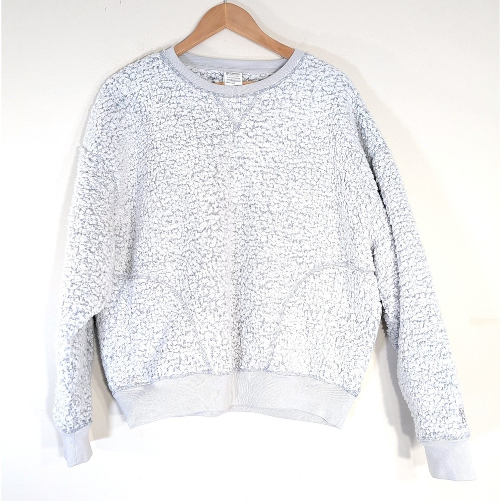 PINK Victoria's Secret Gray Sherpa Pullover; Crewneck Pockets Fleece